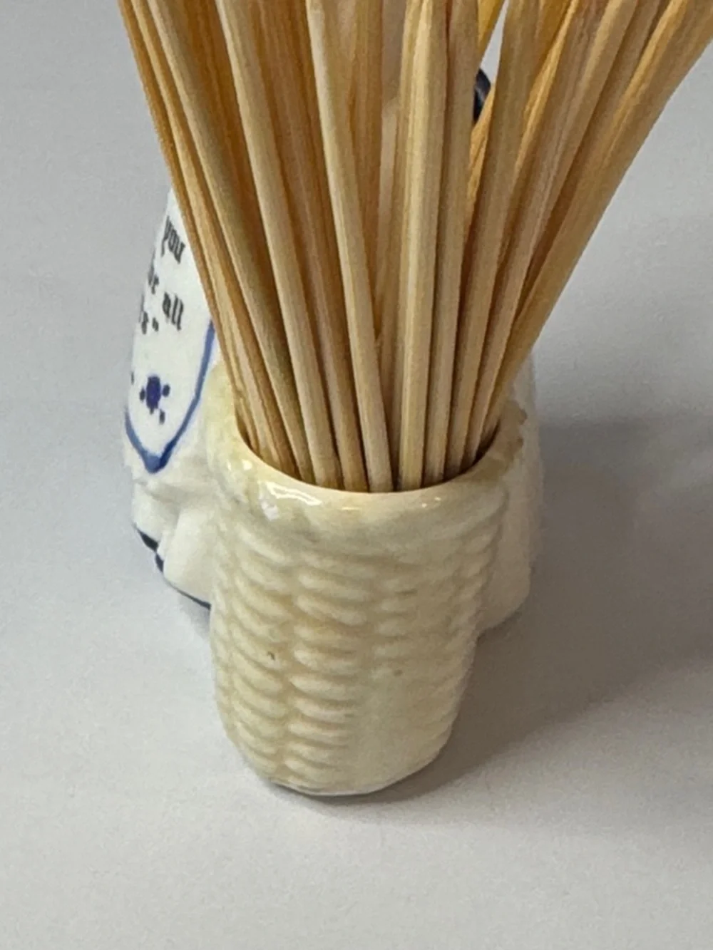 Enesco White & Blue Prayer Lady Toothpick Holder